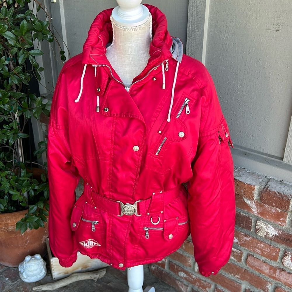 Red Ski Jacket with Silver Accents and Insulation